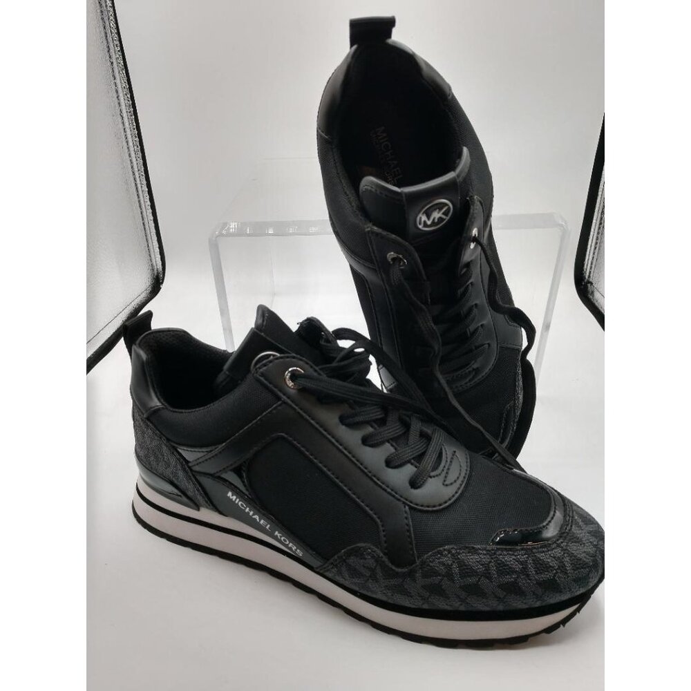 Michael Kors Black Monogram Lace-Up Sneakers Size 8M